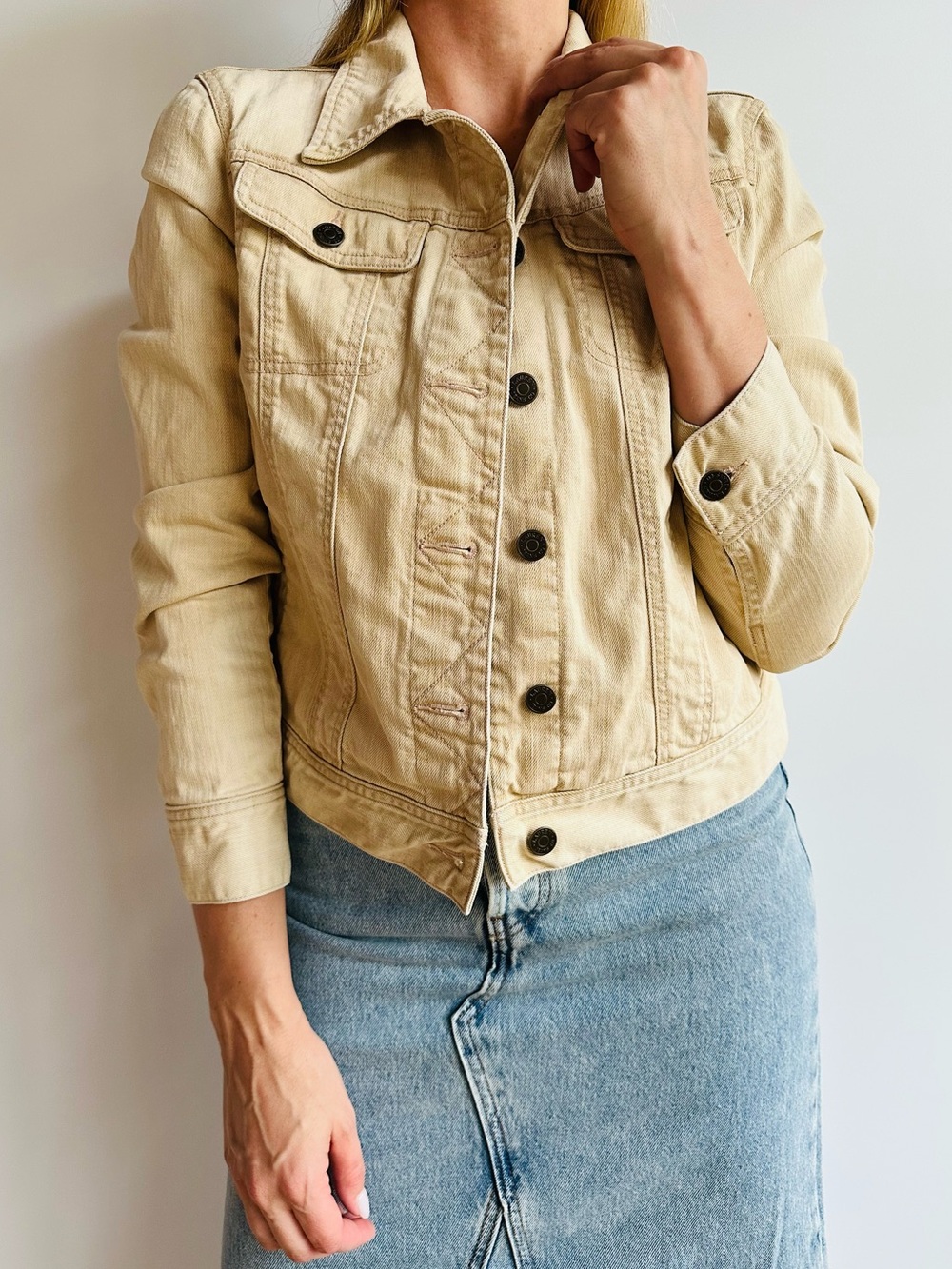 Vintage Ralph Lauren Beige Denim Trucker Jacket Neutral Preppy Capsule Boho - Picture 3 of 10